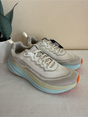 Avia Women's Light Beige Athletic Sneakers with Pastel Blue & Orange Accents